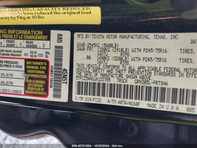 5TFCZ5AN2JX123785 Toyota Tacoma Sr5 V6