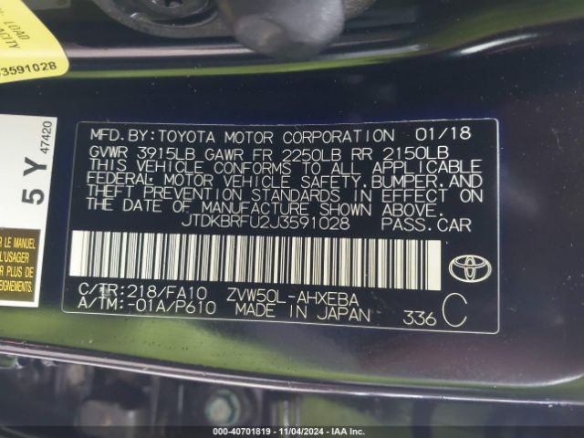 JTDKBRFU2J3591028 Toyota Prius