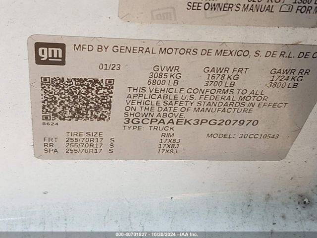 3GCPAAEK3PG207970 Chevrolet Silverado 1500 2wd  Short Bed Wt