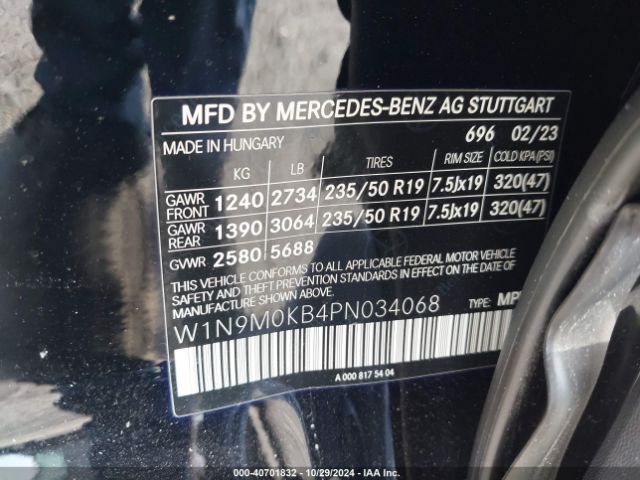 W1N9M0KB4PN034068 Mercedes-Benz Eqb 300 Suv 4matic