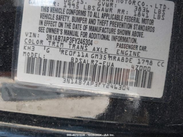 3N1AB7AP3FY246304 Nissan SENTRA SR