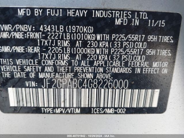 JF2GPABC4G8226000 Subaru Crosstrek 2.0i Premium