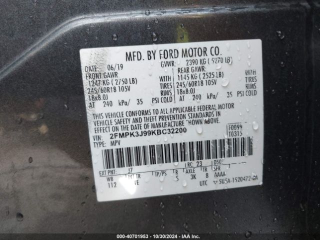 2FMPK3J99KBC32200 Ford EDGE SEL