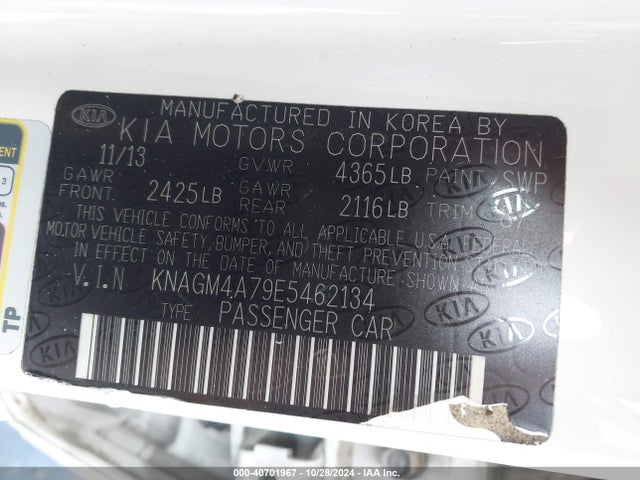 KIA Optima Lx 2014 KNAGM4A79E5462134 Image 9