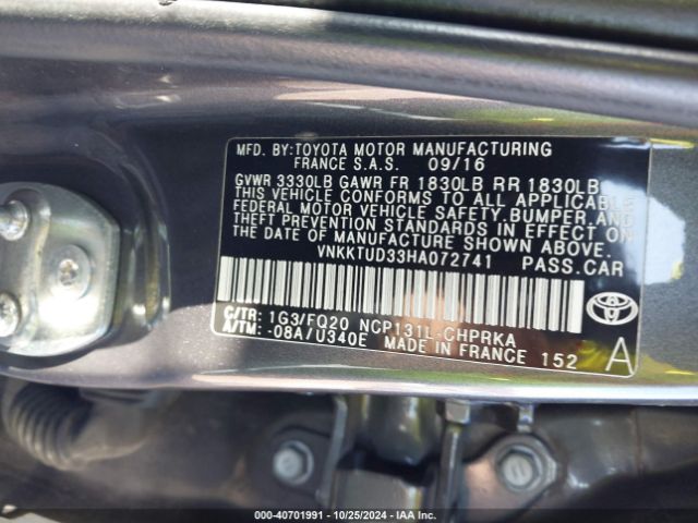 VNKKTUD33HA072741 Toyota YARIS L