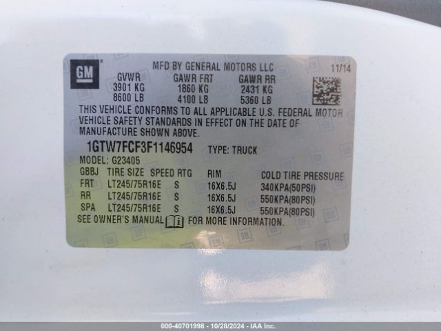 1GTW7FCF3F1146954 GMC Savana 2500 Work Van