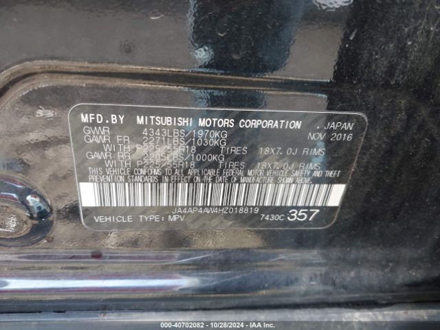 JA4AP4AW4HZ018819 Mitsubishi Outlander Sport 2.4 Sel