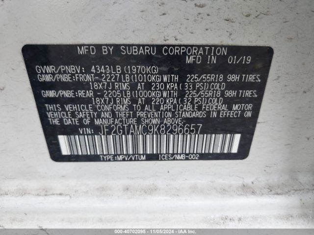 JF2GTAMC9K8296657 Subaru Crosstrek 2.0i Limited