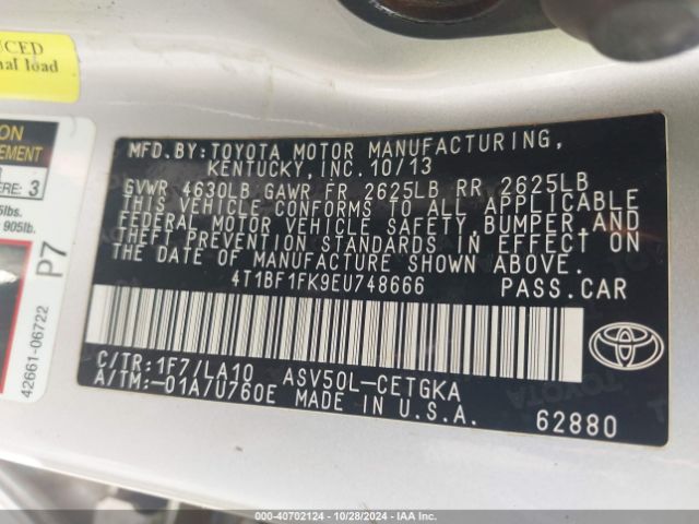 4T1BF1FK9EU748666 Toyota CAMRY XLE
