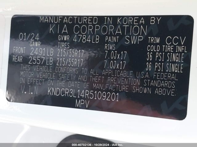 KNDCR3L14R5109201 KIA Niro Ev Wind
