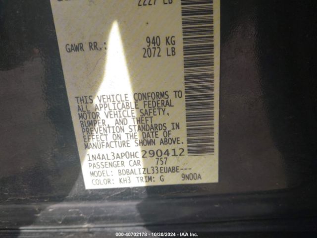 1N4AL3AP0HC290412 Nissan Altima 2.5 Sv