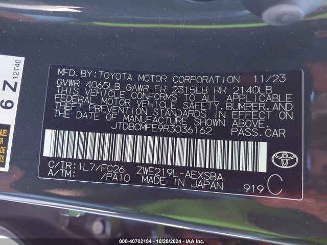 Toyota Corolla Hybrid Se 2024 JTDBCMFE9R3036162 Image 9