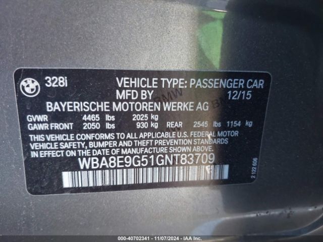 WBA8E9G51GNT83709 BMW 328I