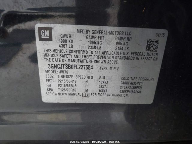 3GNCJTSB0FL227654 Chevrolet TRAX LTZ