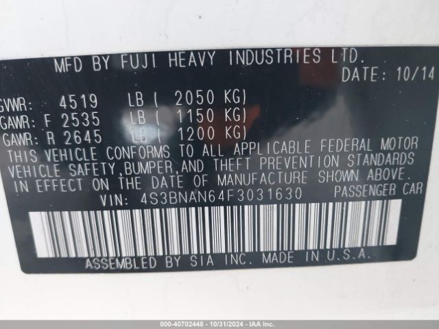 4S3BNAN64F3031630 Subaru Legacy 2.5i Limited