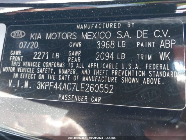 3KPF44AC7LE260552 KIA FORTE GT
