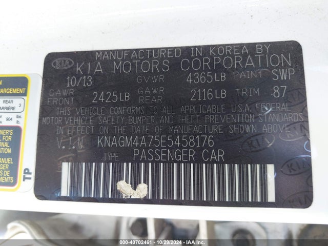 KIA Optima Lx 2014 KNAGM4A75E5458176 Image 9