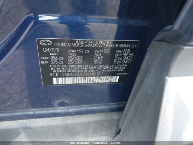 5NMS23AD4LH191917 Hyundai Santa Fe Se
