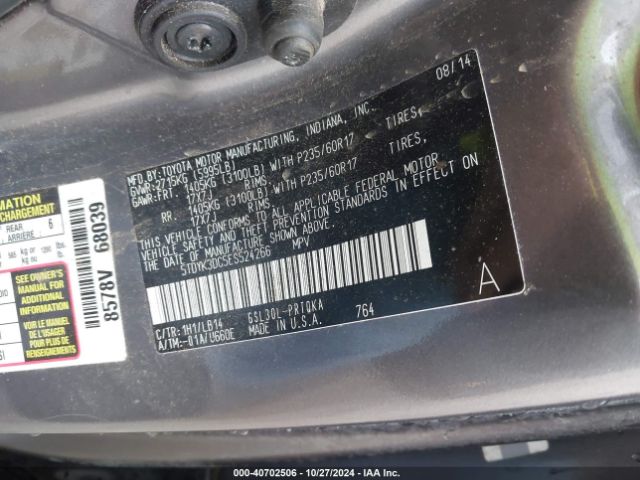 5TDYK3DC5ES524266 Toyota Sienna Xle V6 8 Passenger