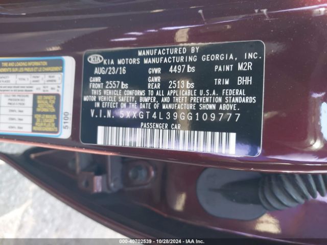 5XXGT4L39GG109777 KIA Optima Lx