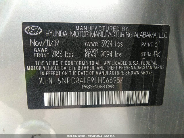 Hyundai ELANTRA SEL 2020 5NPD84LF9LH566957 Image 9