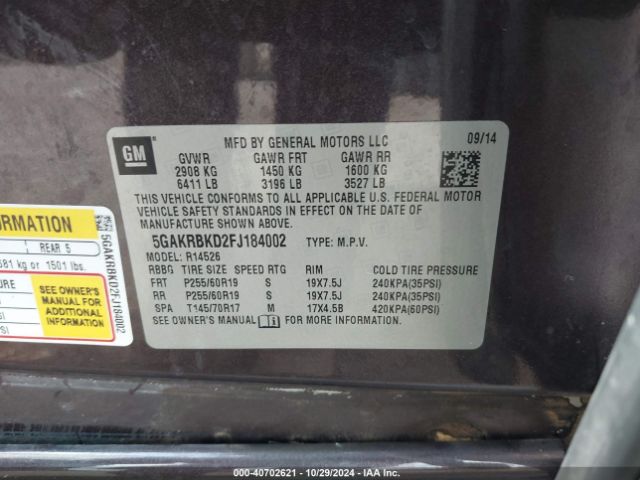 5GAKRBKD2FJ184002 Buick Enclave Leather
