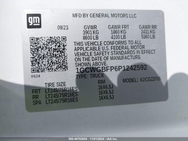 1GCWGBFP6P1242592 Chevrolet Express Cargo Rwd 2500 Extended Wheelbase Wt