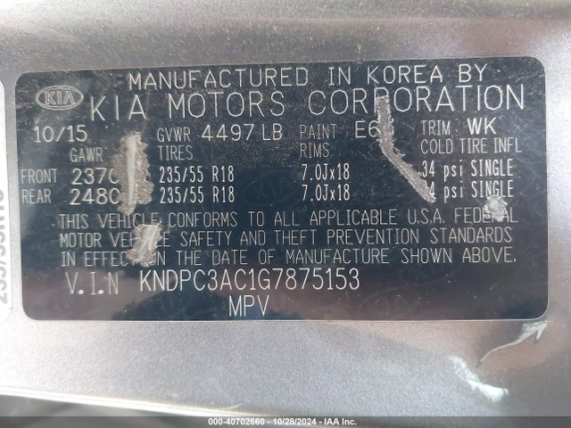 KIA Sportage Ex 2016 KNDPC3AC1G7875153 Image 9