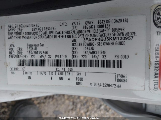 Ford FIESTA SE 2019 3FADP4BJ5KM120957 Image 9