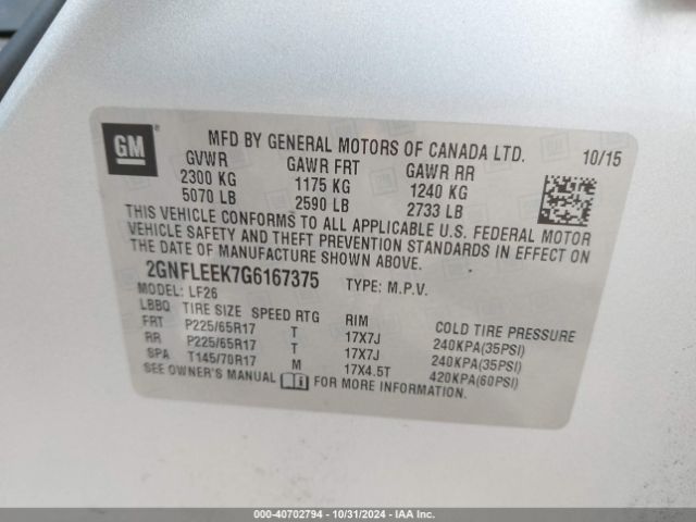 2GNFLEEK7G6167375 Chevrolet EQUINOX LS