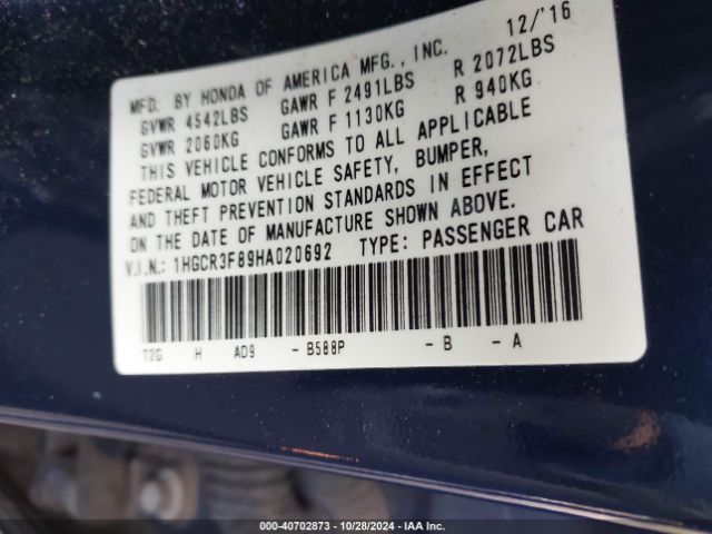 1HGCR3F89HA020692 Honda Accord Ex-l V6