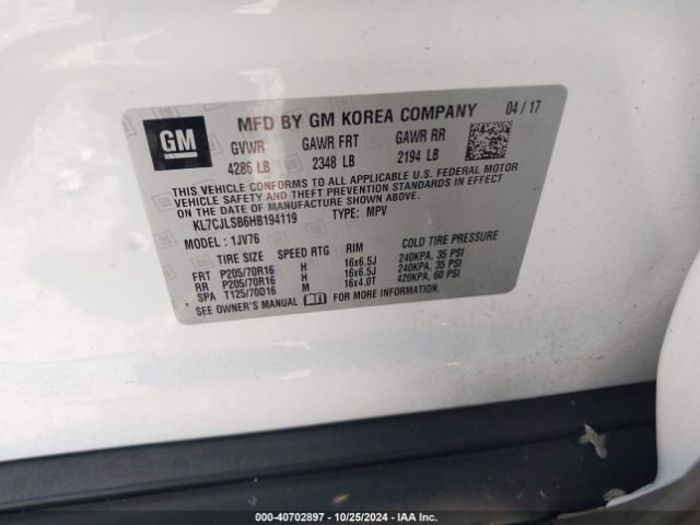 KL7CJLSB6HB194119 Chevrolet Trax Lt