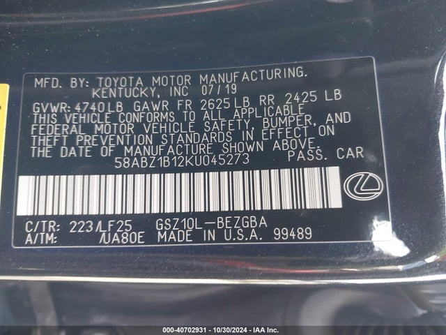 58ABZ1B12KU045273 Lexus Es 350 F Sport