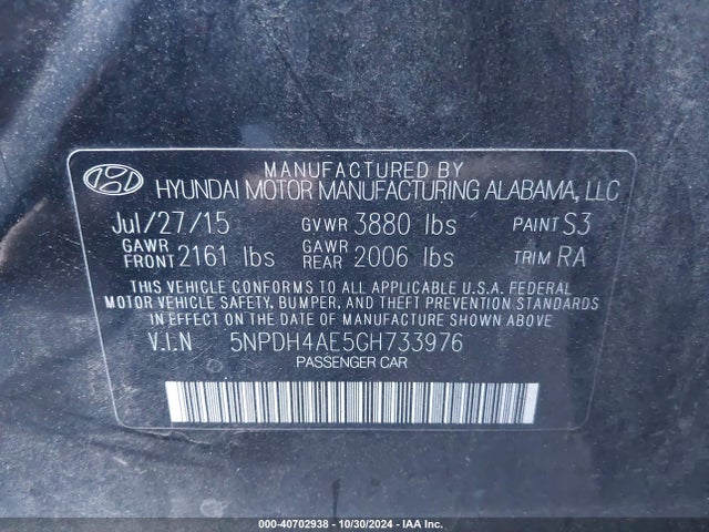 Hyundai ELANTRA SE 2016 5NPDH4AE5GH733976 Image 9