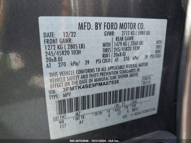 3FMTK4SE9PMA07538 Ford Mustang Mach-e Gt