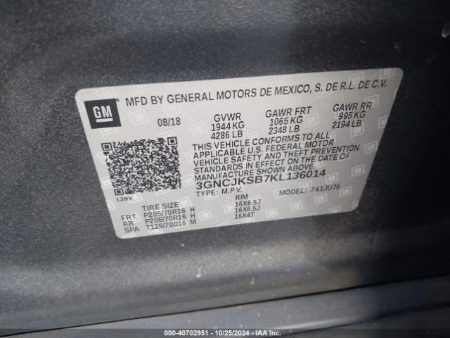 3GNCJKSB7KL136014 Chevrolet TRAX LS