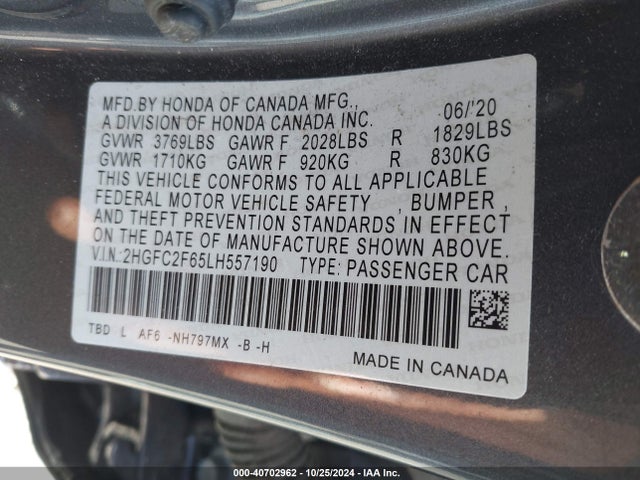 Honda Civic Lx 2020 2HGFC2F65LH557190 Image 9