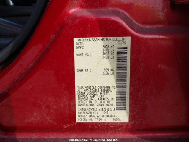 1N4BL4CW9LC219913 Nissan Altima Sr Intelligent Awd