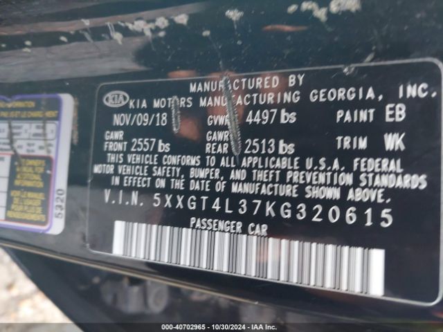 5XXGT4L37KG320615 KIA Optima S