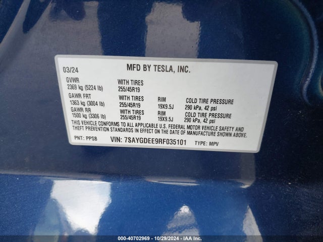 2024 TESLA MODEL Y 7SAYGDEE9RF035101 Photo 8