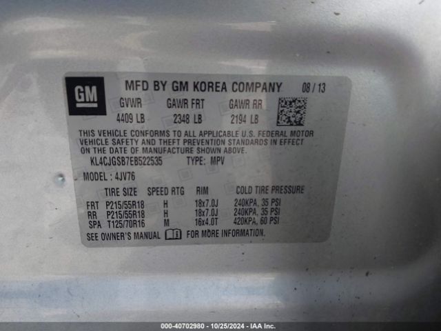 KL4CJGSB7EB522535 Buick Encore Leather