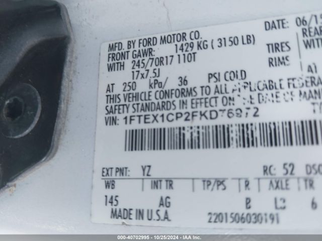 1FTEX1CP2FKD76972 Ford F-150 Xl