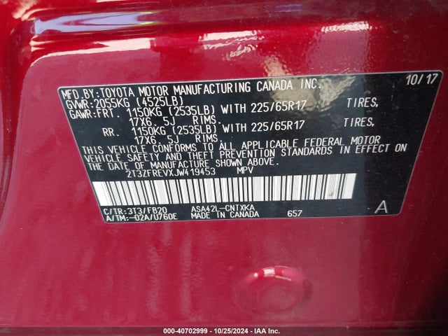 Toyota RAV4 LE 2018 2T3ZFREVXJW419453 Image 9