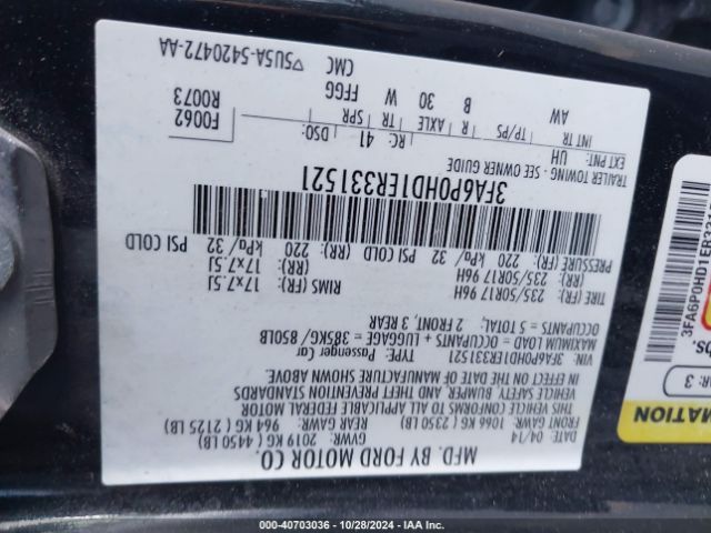 3FA6P0HD1ER331521 Ford FUSION SE