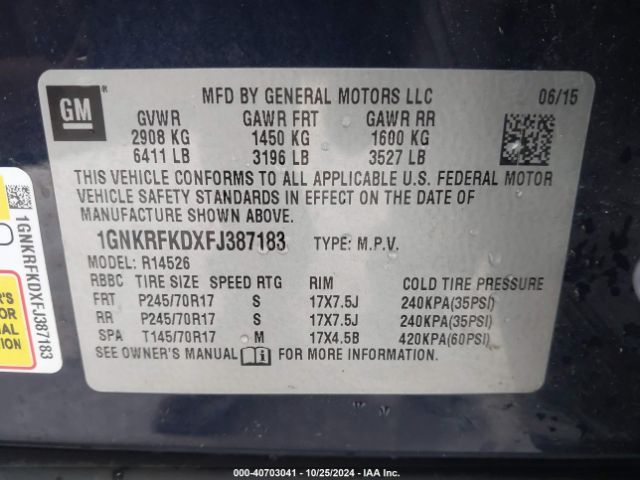 1GNKRFKDXFJ387183 Chevrolet Traverse Ls