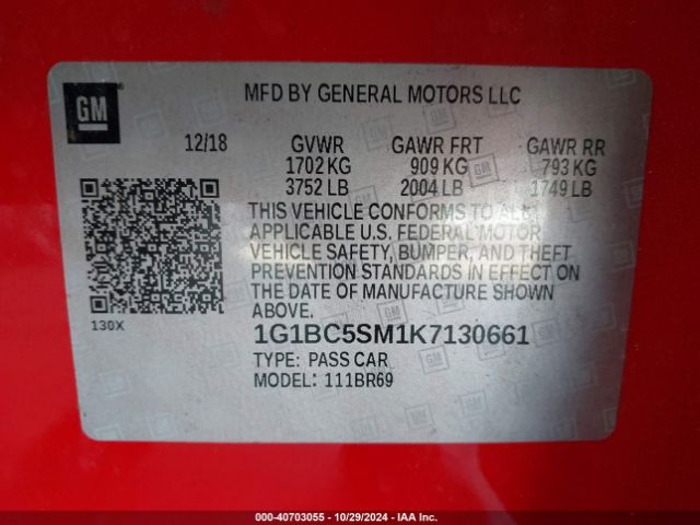 1G1BC5SM1K7130661 Chevrolet CRUZE LS