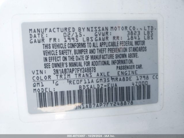 3N1AB7AP7FY248878 Nissan Sentra Fe+ S/s/sl/sr/sv