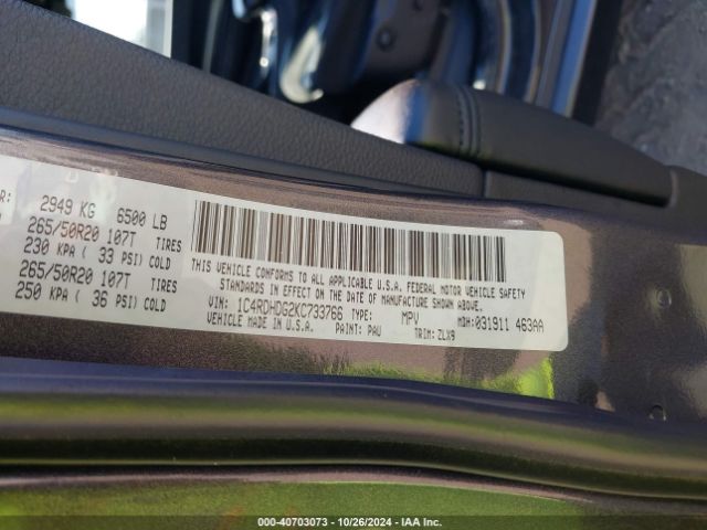 1C4RDHDG2KC733766 Dodge Durango Gt Plus Rwd
