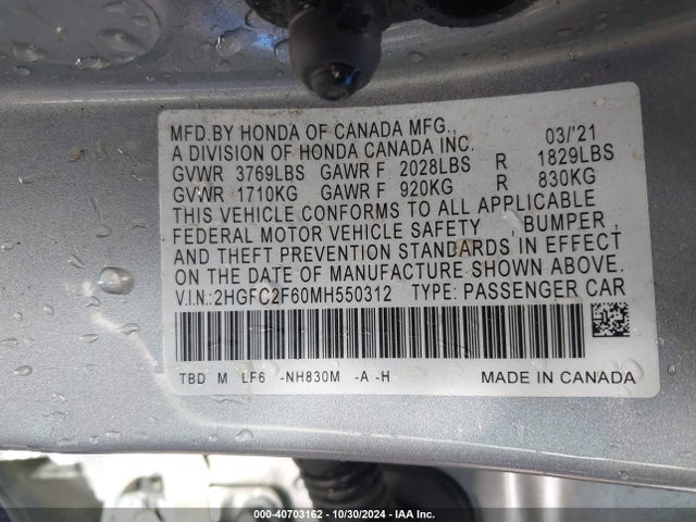 Honda Civic Lx 2021 2HGFC2F60MH550312 Image 9