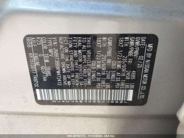 JN8BT3BB8PW472412 Nissan Rogue Sv Intelligent Awd